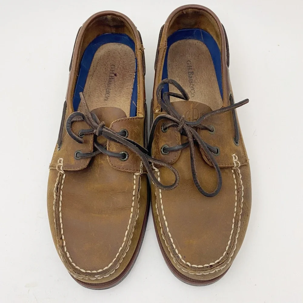 G.H. Bass Hampton Leather Lace Up Boat Shoes Mens 10.5M Brown